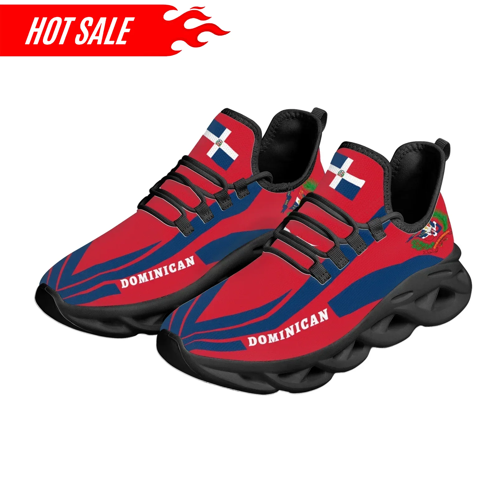 Knit Fabric Lace Up Sneakers - حار الدومينيكان العلم الوطني شعار تصميم