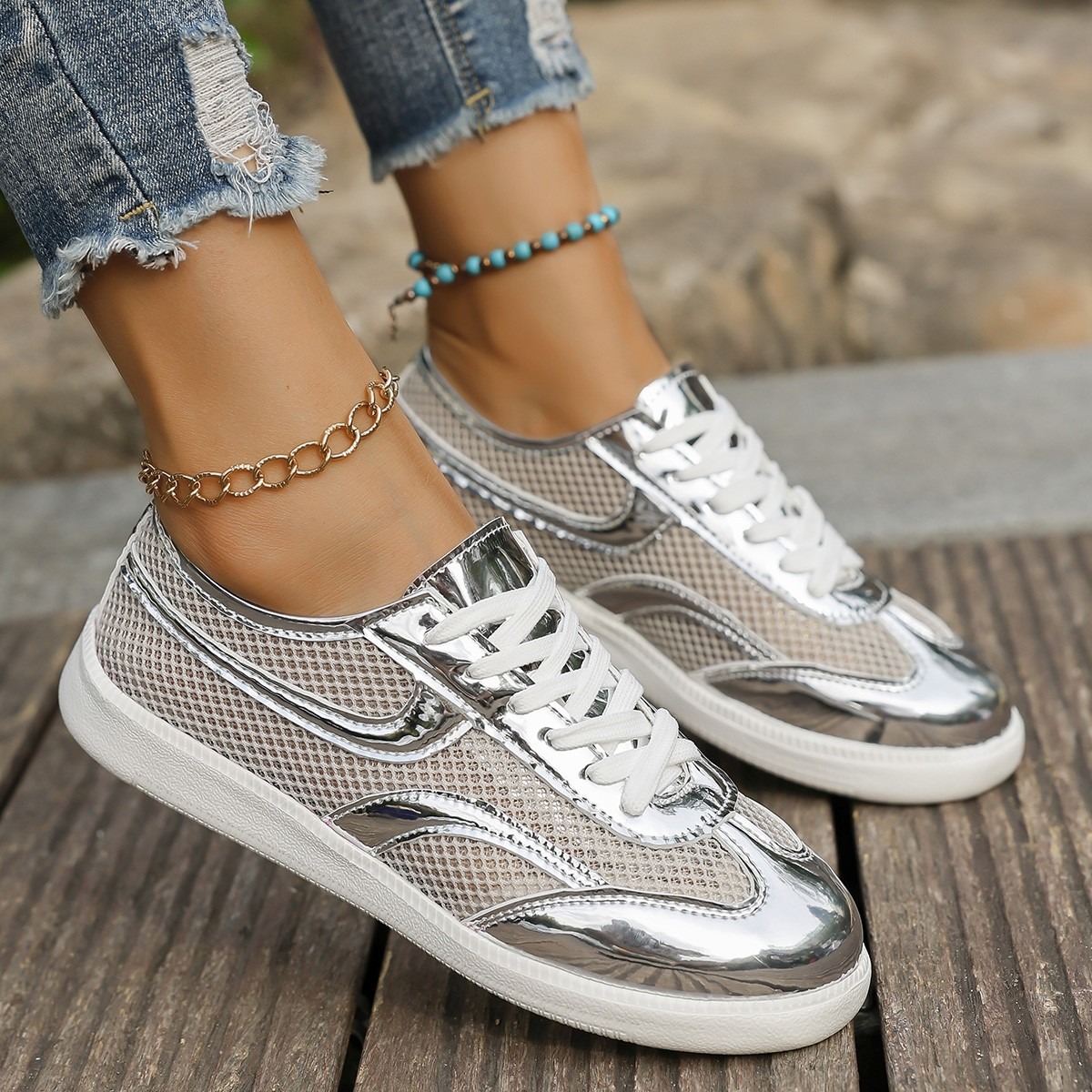 أحذية رياضية نسائية جديدة قابل - مراجعة Knit Fabric Lace Up Sneakers وسعره