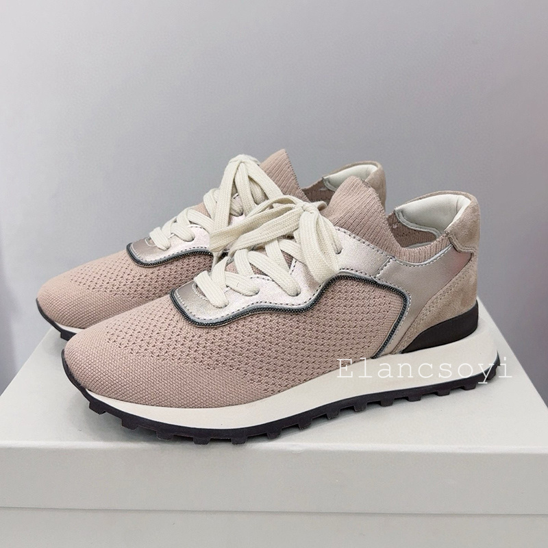 أحذية مسطحة للنساء سلسلة حبة ا - مراجعة Knit Fabric Lace Up Sneakers وسعره