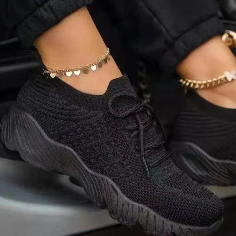 أحذية رياضية نسائية كاجوال محب - مراجعة Knit Fabric Lace Up Sneakers وسعره