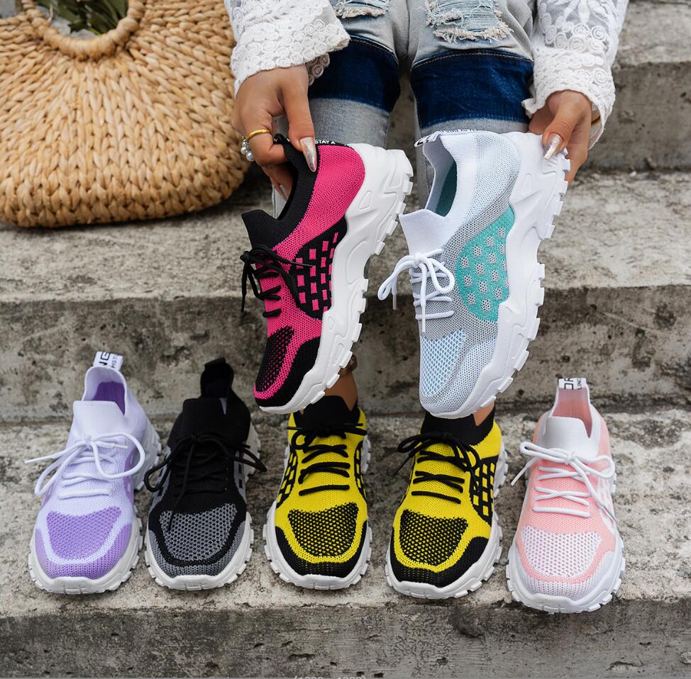أحذية رياضية نسائية شبكية قابل - مراجعة Knit Fabric Lace Up Sneakers وسعره