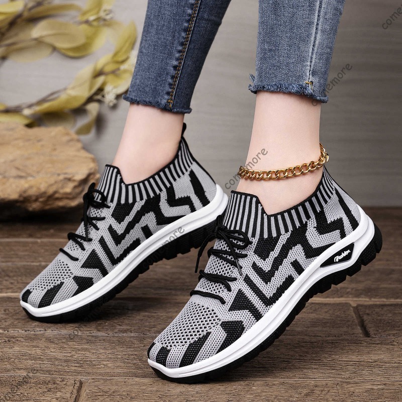 أحذية رياضية نسائية محبوكة سهل - مراجعة Knit Fabric Lace Up Sneakers وسعره