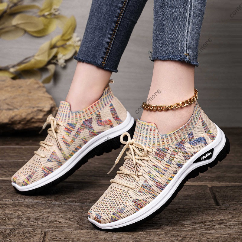 أحذية رياضية نسائية محبوكة سهل - مراجعة Knit Fabric Lace Up Sneakers وسعره
