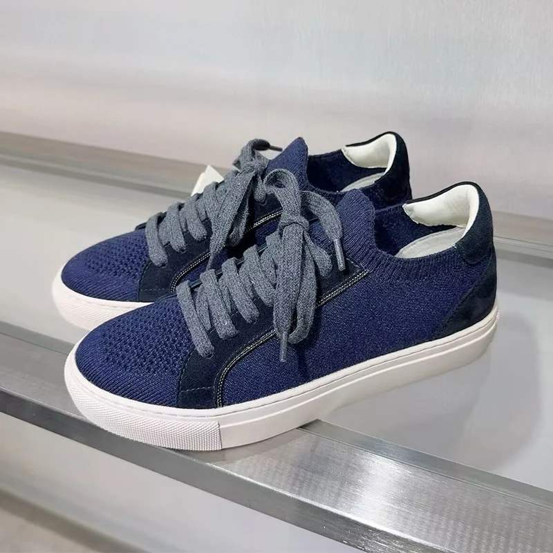 النساء متماسكة تنفس أحذية رياض - مراجعة Knit Fabric Lace Up Sneakers وسعره